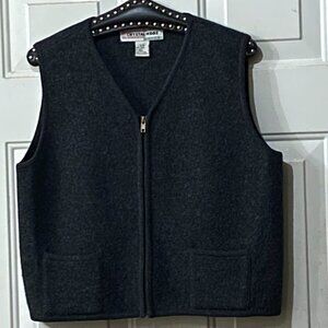 VTG CRYSTAL - KOBE Women's Sz S Boiled Wool Zip Vest 2 Pockets Dark Gray